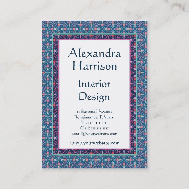 Grön blommönster för renaissancekonsthantverk visitkort (Framsida)