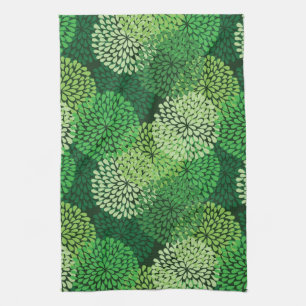 Grön blommönster kökshandduk
