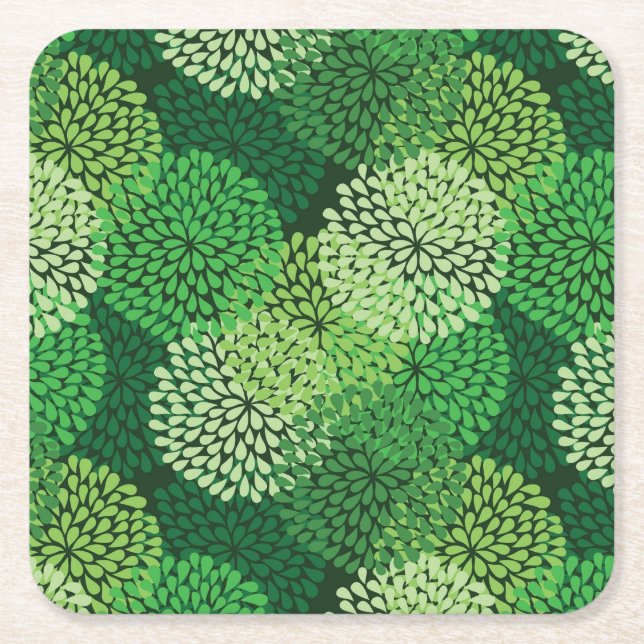 Grön blommönster underlägg papper kvadrat (Framsidan)