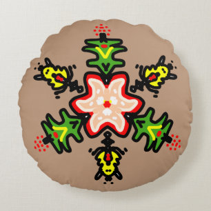 Grön blomster-mandala rund kudde