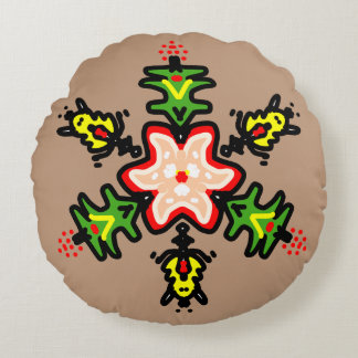 Grön blomster-mandala rund kudde