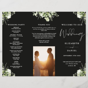 Grön blomster tri-fold bröllopsprogram