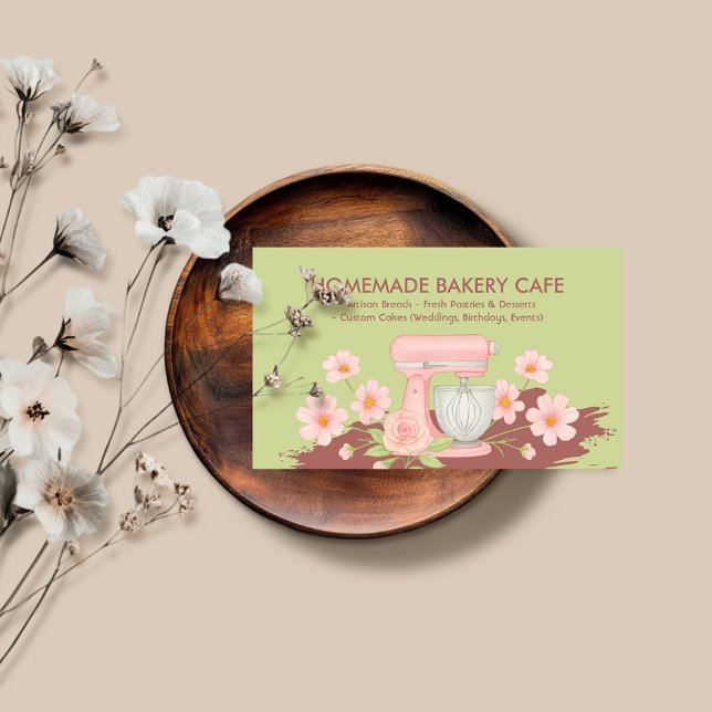 Grön blomsterbakery Konditor Kakmakare Visitkort (Skapare uppladdad)