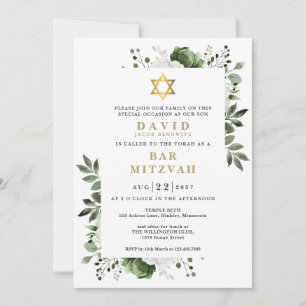 Grön blomsterbotanisk Bar Mitzvah Bat Mitzvah Inbjudningar