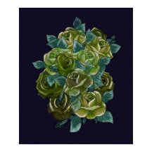 Grön blomsterbukett, marinblå, exotiska rosor