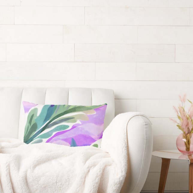GRÖN BLOMSTERDEKOR MED LILA BAKGRUND LUMBARKUDDE (Soffa)