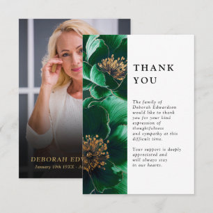 Grön blomsterfirande Livsbegravningsfoto Tack Kort