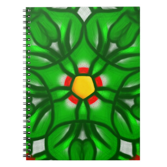 Grön blomstergeometrisk mönster anteckningsbok (Framsidan)