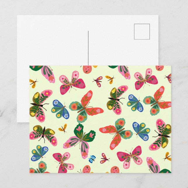 Grön blomsterrik naturdesign vykort (Fram/baksida)