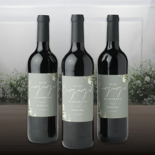 Grön blomsterrik salvia grön förlovningsfest vinflaska etikett