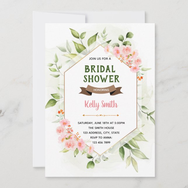 Grön blomtema dusch inbjudan (Framsida)