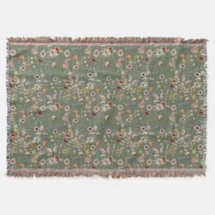 Grön Boho Blommig Kastfilt Filt