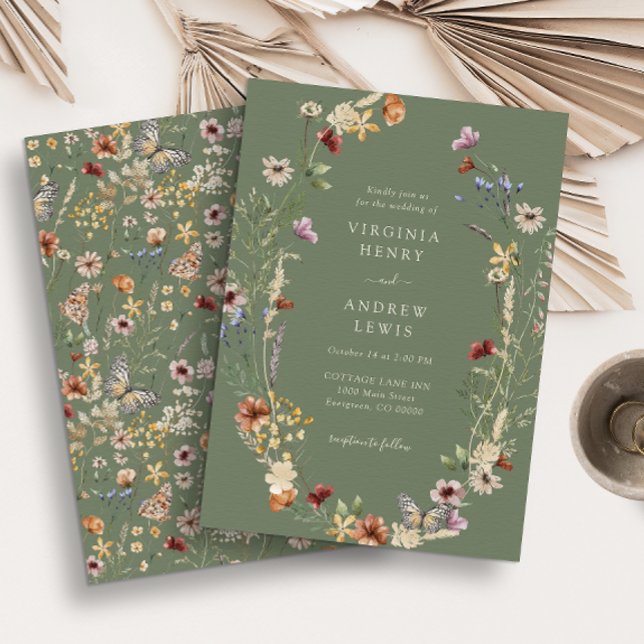 Grön Boho Bröllopsinbjudan Inbjudningar (Green Boho Wedding Invitation Painted Paperie
)