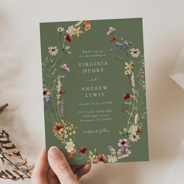 Grön Boho bröllopsinbjudan Inbjudningar (Green Boho Wedding Invitation
)