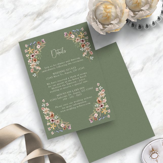 Grön Boho-detalj Tilläggskort (Sage Green Boho Floral Detail Enclosure Card by Painted Paperie
)