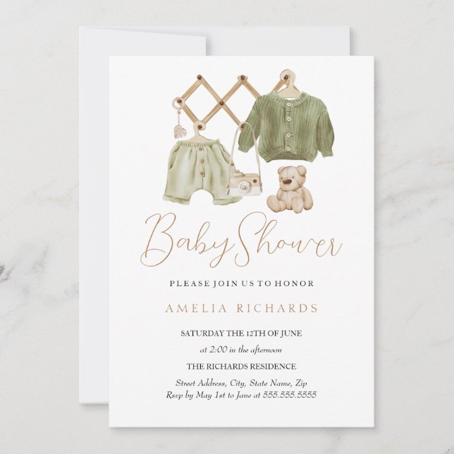 Grön Boho Nursery Dekoration Baby Shower Inbjudningar (Framsida)