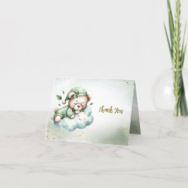 Grön Boho Sovande Teddybjörn Söt Fest Tack Kort