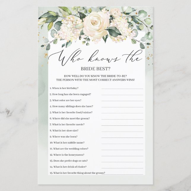 Grön Boho Vem Känner Bruden Bäst Spelet (Framsida)