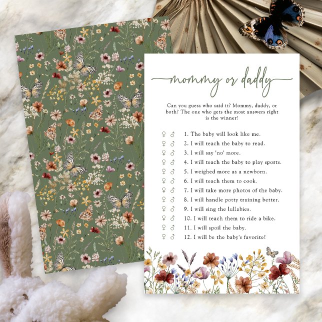 Grön Boho Vildblomma Baby Shower Lek (Sage Green Boho Wildflower Baby Shower Game with Butterfly by Painted Paperie
)