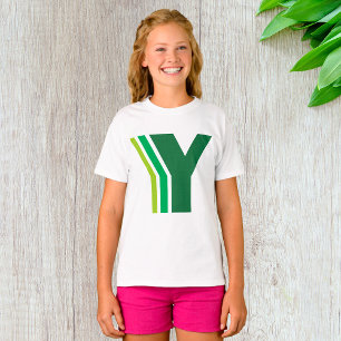 Grön Bokstav Y Geometriska Ränder Monogram T Shirt