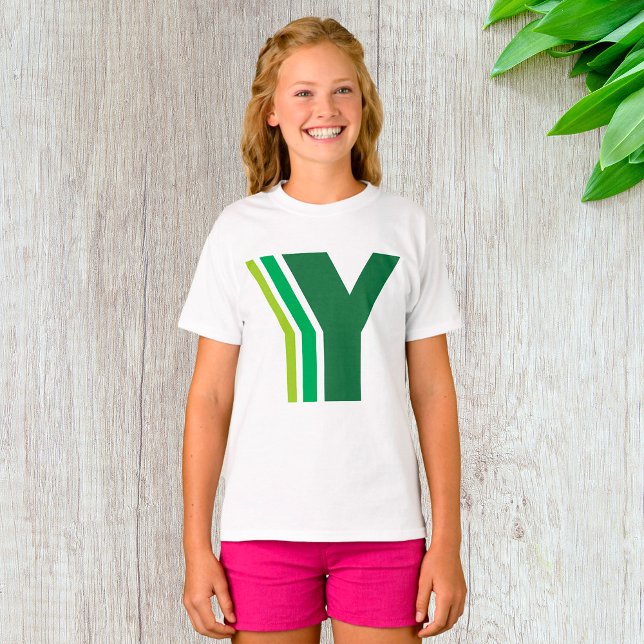 Grön Bokstav Y Geometriska Ränder Monogram T Shirt (Skapare uppladdad)