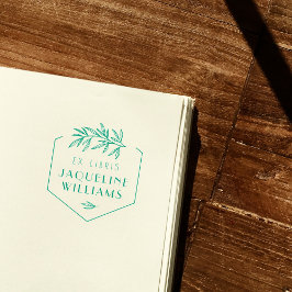 Grön botanisk bibliotek bok ex libris bokmärke självfärgande stämpel
