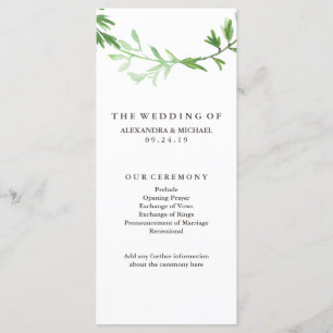 Grön botanisk lövkranbröllopsprogram program