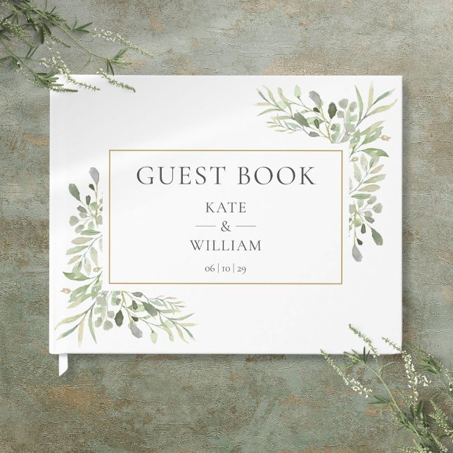 Grön botanisk modern elegant bröllop gästböcker (Greenery Botanical Modern Elegant Wedding Guest Book)