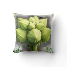 Grön botanisk pumpa blomknopp makro konst kudde