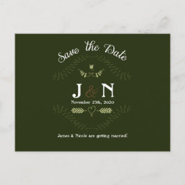 Grön botanisk skogsbröllop spara datum meddelande vykort