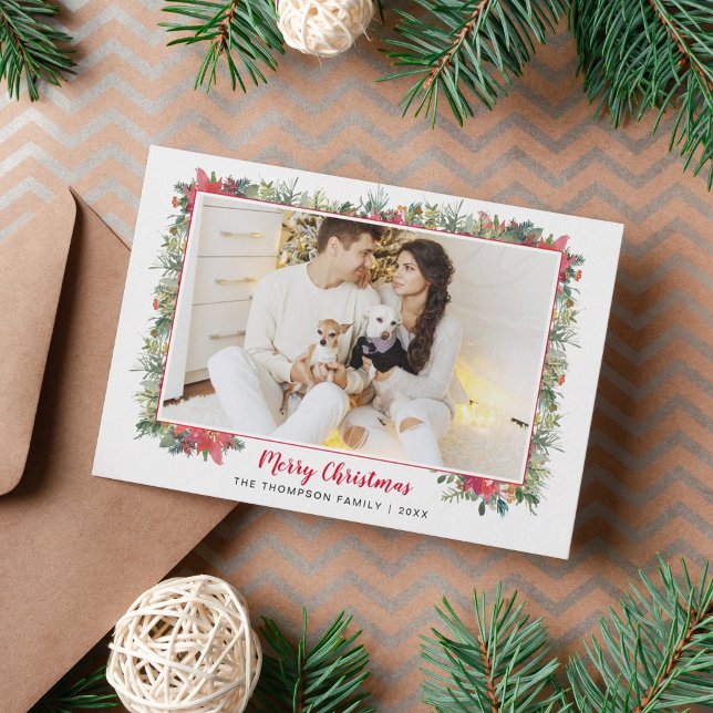 Grön botanisk skript jul foto julkort (Skapare uppladdad)