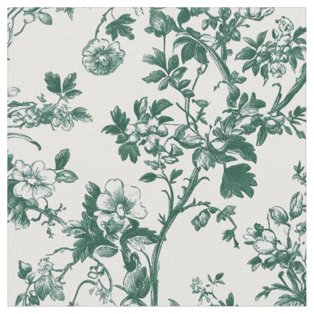 Grön botanisk vinetå toile tyg (Närbild)