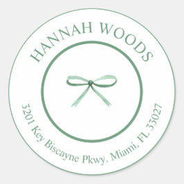 Grön Bow Coquette Returadressetikett Runt Klistermärke