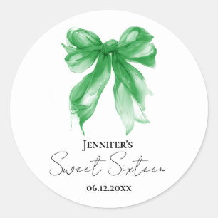 Grön Bow Coquette Script Sweet 16-fest Runt Klistermärke