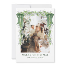 Grön Bow Garland Jul Foto Högtidskort