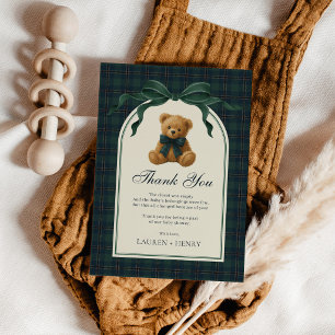 Grön Bowle Teddybjörn Vintage Plaid Pojke Bebis Ba Tack Kort
