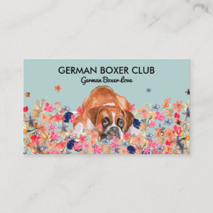 Grön boxerhund lydnadsskola akvarell valp visitkort