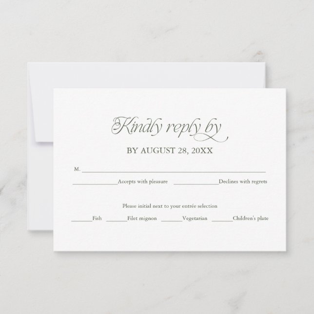 Grön bröllops-RSVP elegant svarsbrevskort OSA Kort (Framsida)