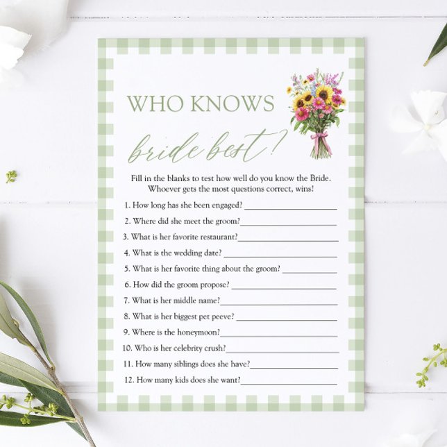 Grön Bröllopsfestlek - Vem Känner Bruden Bäst Inbjudningar (Green Who Knows The Bride Best Bridal Shower Game)