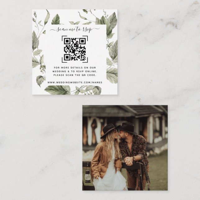 Grön Bröllopswebbplats | QR-kod Tilläggskort (Fram/baksida)