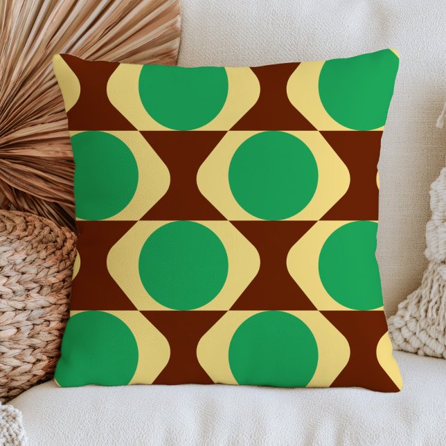 Grön, Brun & Beige Mid Century Modern Retro Kudde (Skapare uppladdad)