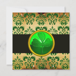 GRÖN BRUN DAMAST PERGAMENT MED SHAMROCK, svart Inbjudningar