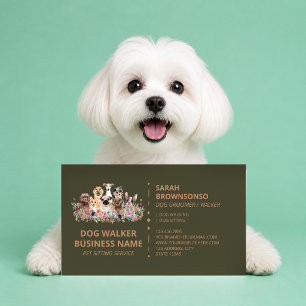 Grön Brun Hund Promenad Service Butik Husdjur Visitkort