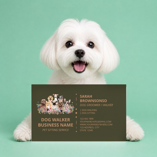 Grön Brun Hund Promenad Service Butik Husdjur Visitkort (Skapare uppladdad)