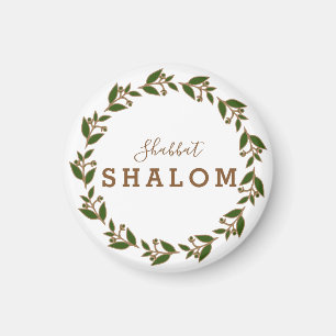 Grön Brun Krans, Shabbat Shalom Akvarell Magnet