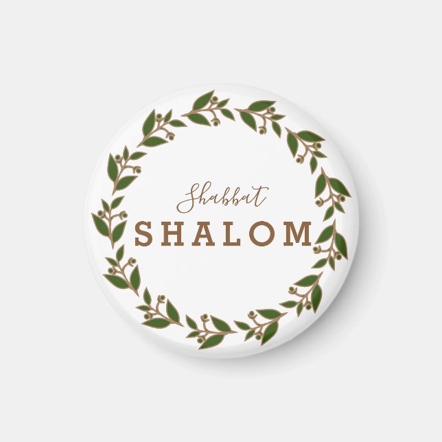 Grön Brun Krans, Shabbat Shalom Akvarell Magnet (Framsidan)