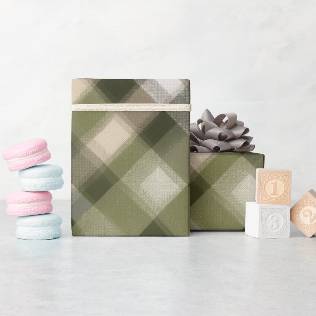 Grön Brun Skogs Rutig Mossa Randigt Mönster Presentpapper (Baby Shower)