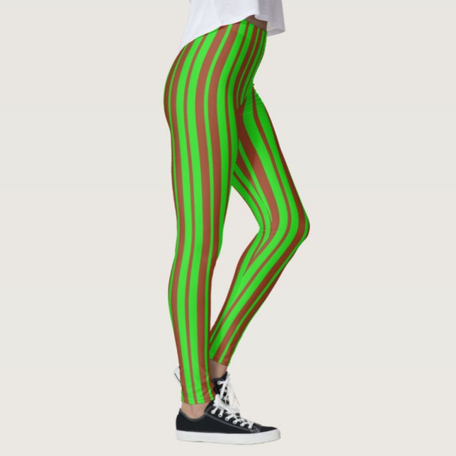 Grön Brun Stilfull Randig Mönsterdesign  Leggings (Skapare uppladdad)
