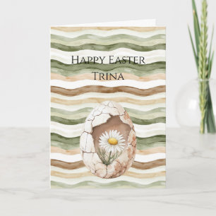 Grön Brun Vit Kräm Daisy Blomma Påskägg Kort