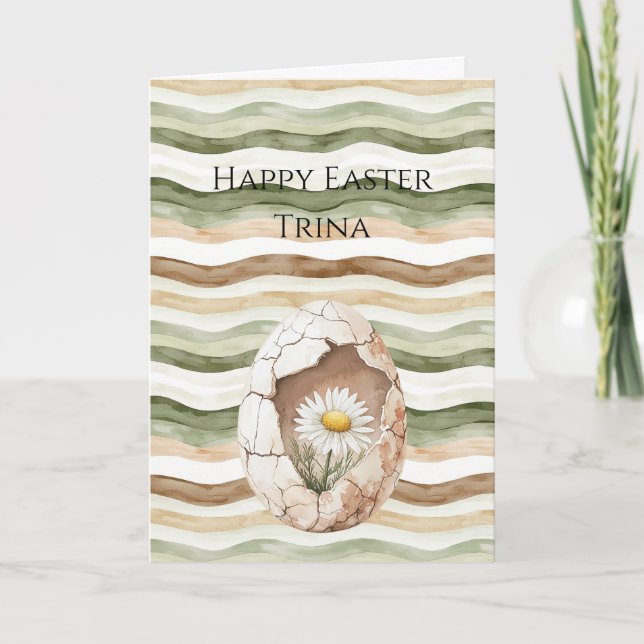 Grön Brun Vit Kräm Daisy Blomma Påskägg Kort (Framsida)